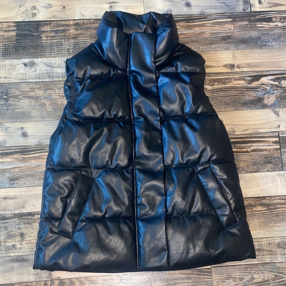 GAP Sleek Black Faux Leather Puffer Vest